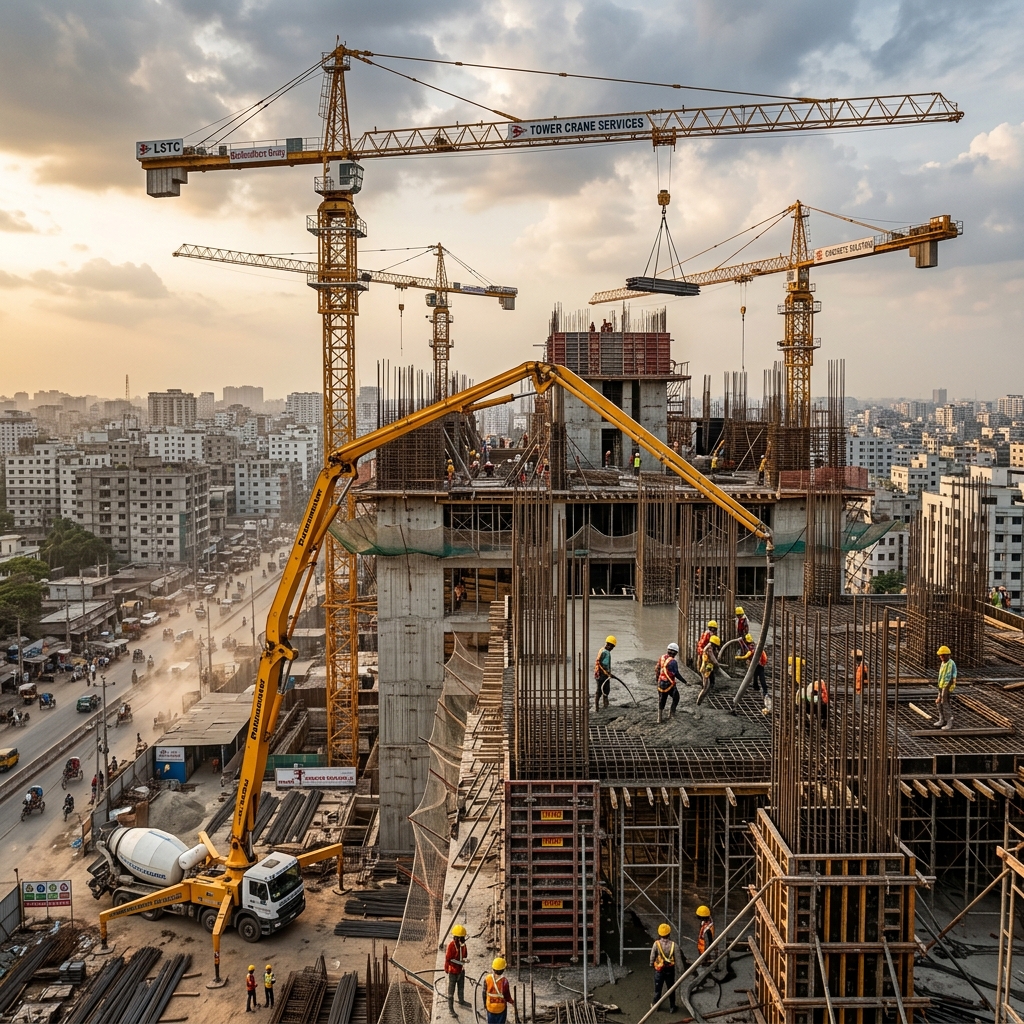 Active construction of a modern commercial high-rise tower